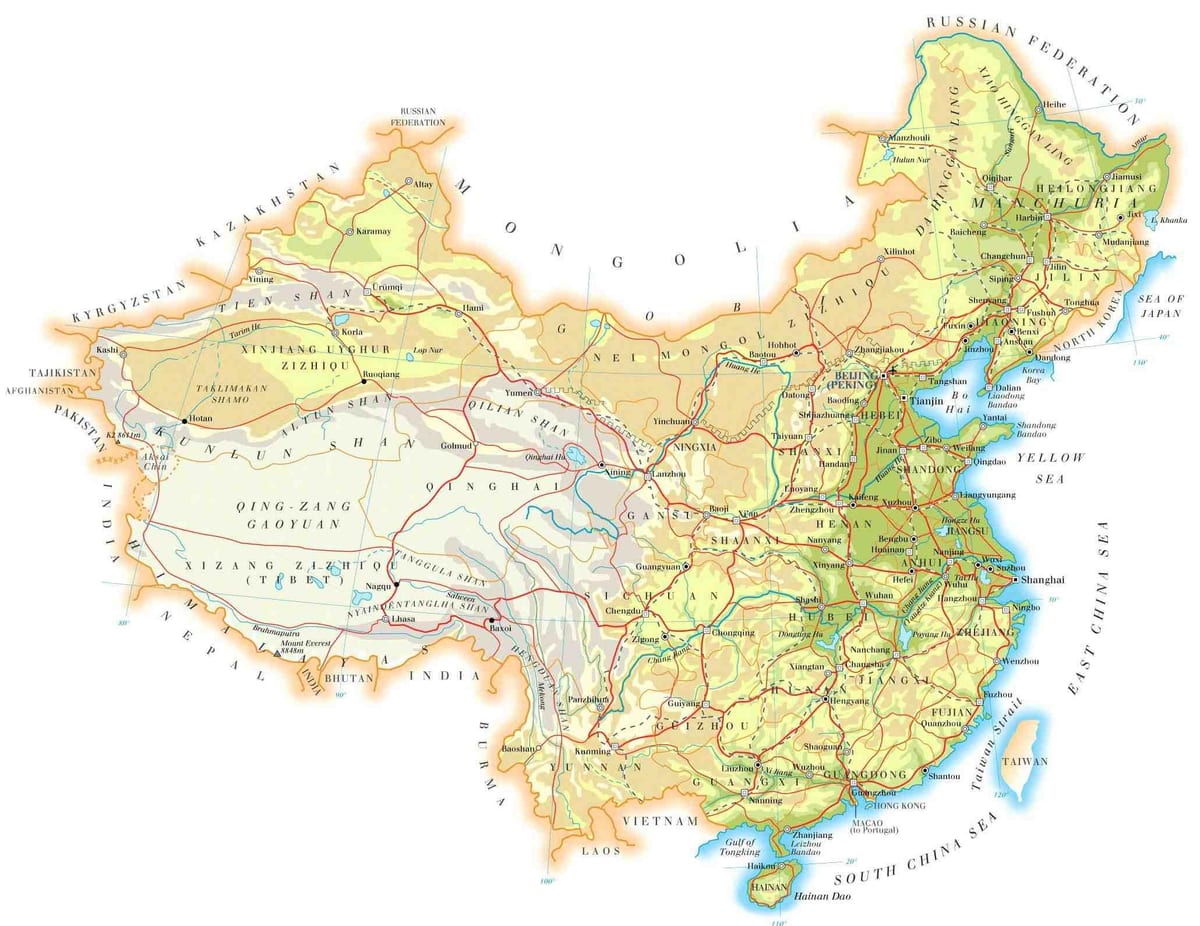 Txina mapa topografia