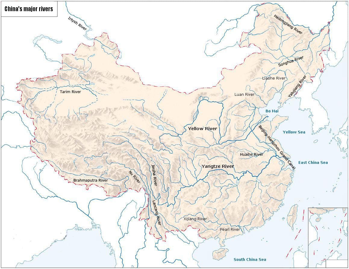 ibaiak Txina mapa