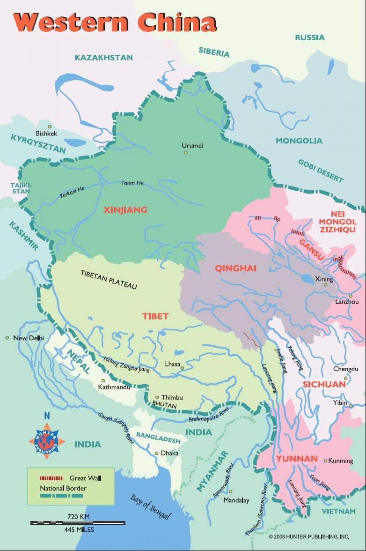 mapa mendebaldeko Txinan