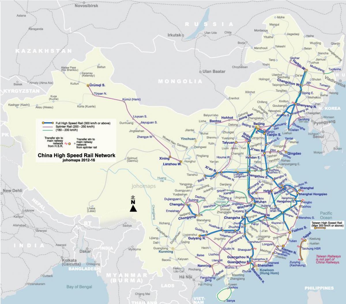 abiadura handiko trenbide Txina mapa