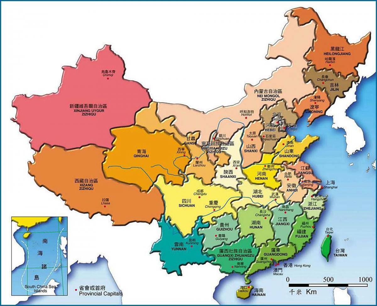 mapa Txinako probintzien