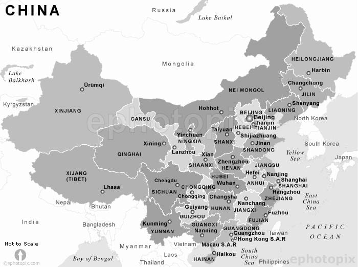 mapa Txina eta zuri-beltzean