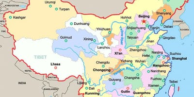 Txinako hiri nagusien mapa