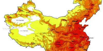 Biztanleriaren dentsitatea mapa Txina